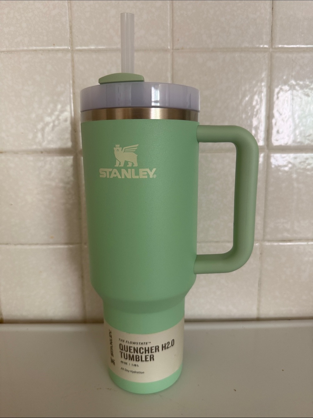 Stanley Mint Green Insulated Tumbler with Handle and Straw Lid 40oz